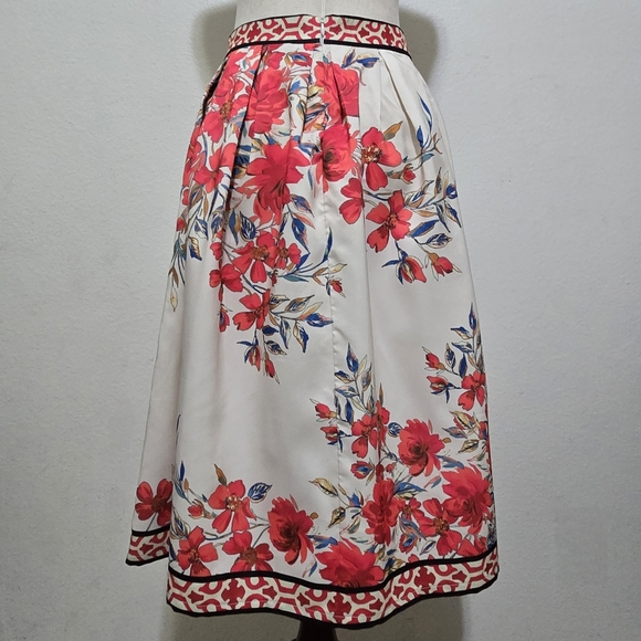 Flying Tomato Red Floral A-Line Skirt Geometric Border Boho Small - Picture 8 of 16